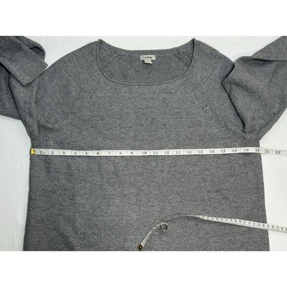 LL Bean Textured Sweater Womens Size L Grey Cotton Ribbed Cozy Cabincore Stretch - Picture 7 of 9
